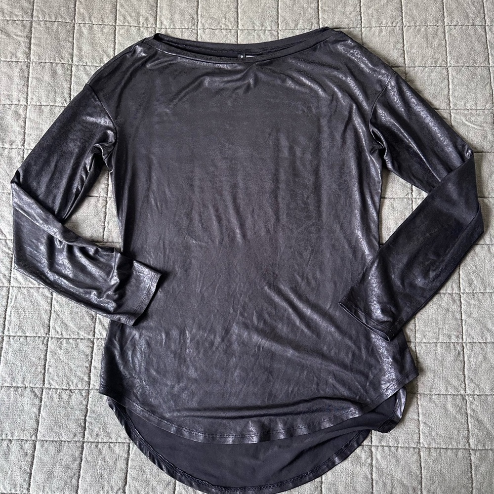 Bisou Bisou Nouvelle Couture Black Shiny Jersey Boatneck Blouse